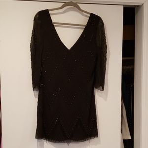 Alice + Olivia black beaded silk-blend tunic dress